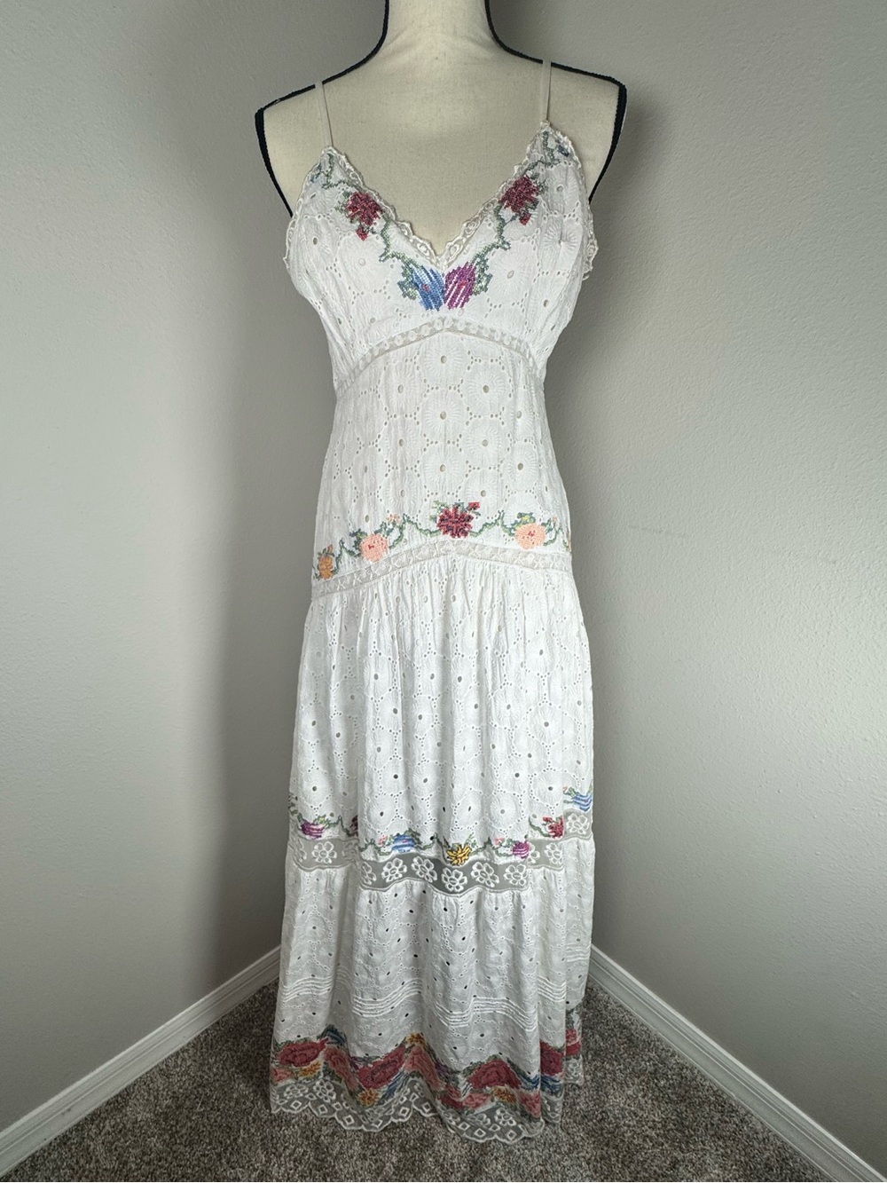 LoveShackFancy Umi Embroidered Broderie Anglaise Cotton Maxi Dress White 2